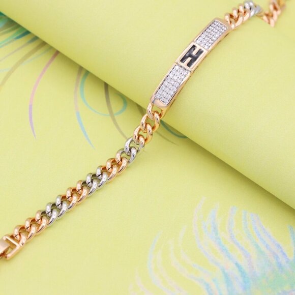 "Dual Tone Rose Gold Bracelet with Crystal 'H' Accent, XPBL0735 - Picture 5 of 10